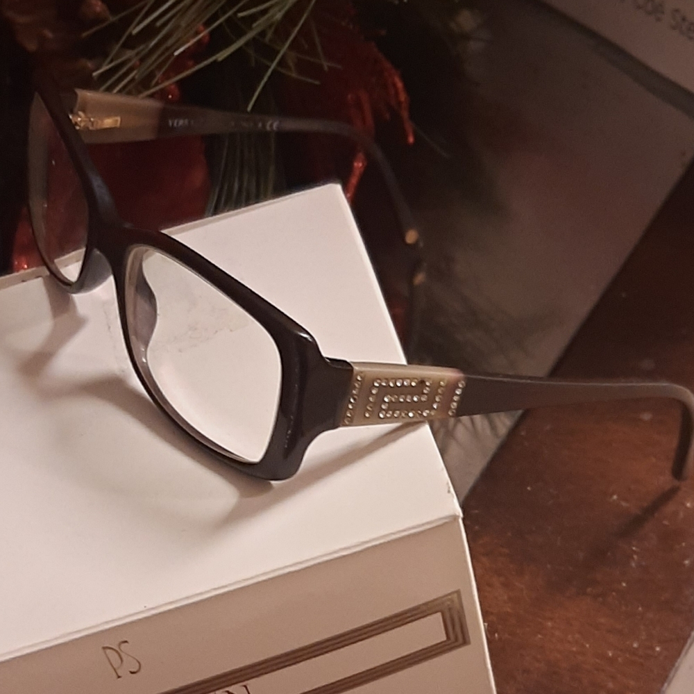 VERSACE AUTH SWAROVSKI CRYSTAL LOGO VINTAGE EYEGLASSES